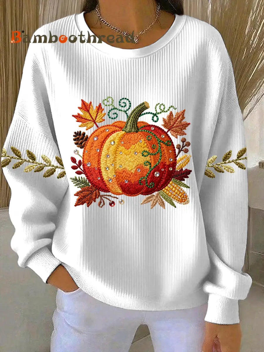 Women’s Thanksgiving Print Casual Sweatshirt White / S