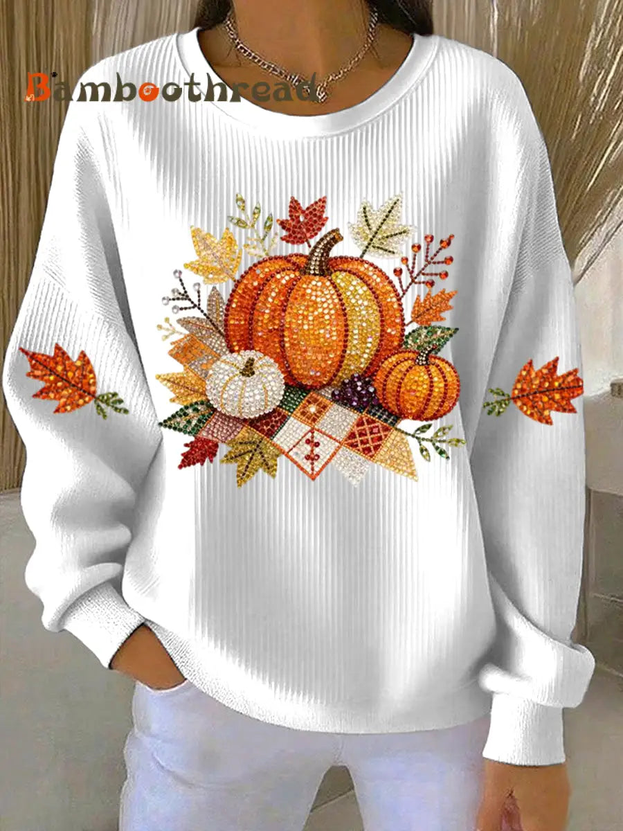 Women’s Thanksgiving Print Casual Sweatshirt White / S