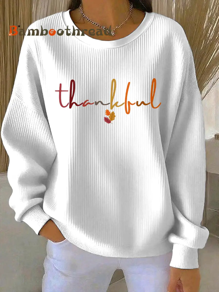 Women’s Thanksgiving Print Casual Sweatshirt White / S