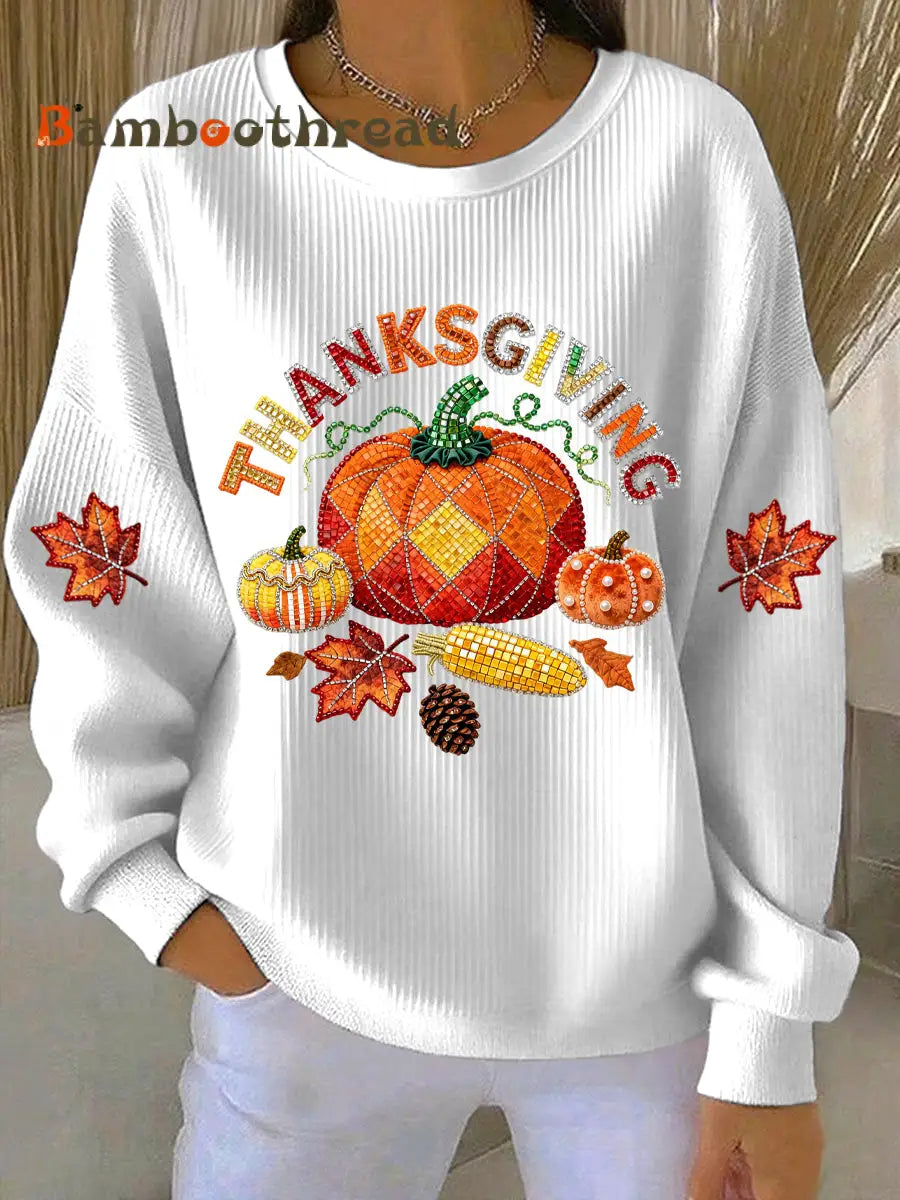 Women’s Thanksgiving Print Casual Sweatshirt White / S