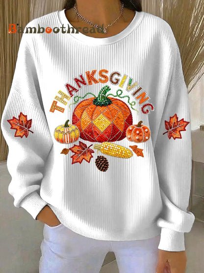 Women’s Thanksgiving Print Casual Sweatshirt White / S