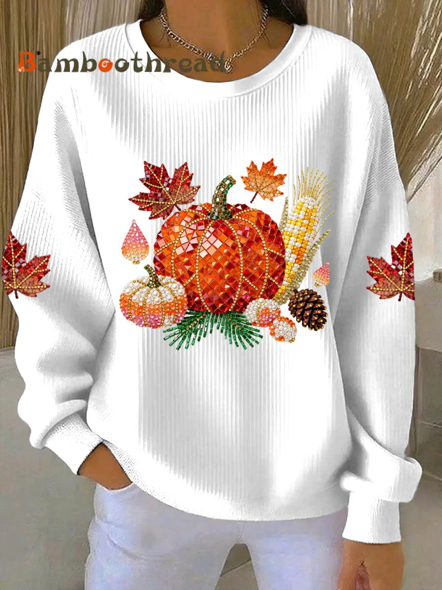 Women’s Thanksgiving Print Casual Sweatshirt White / S