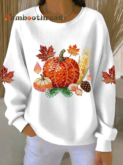 Women’s Thanksgiving Print Casual Sweatshirt White / S
