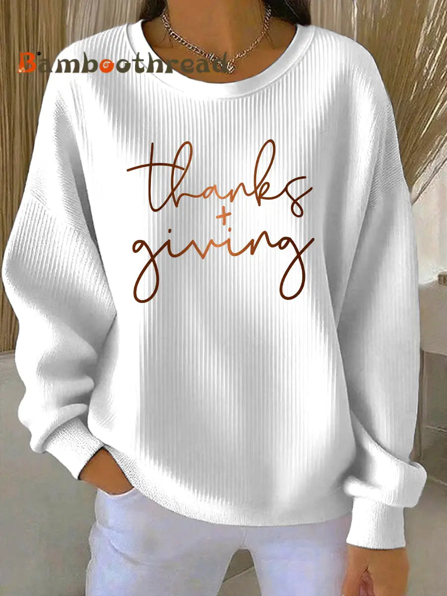 Women’s Thanksgiving Print Casual Sweatshirt White / S