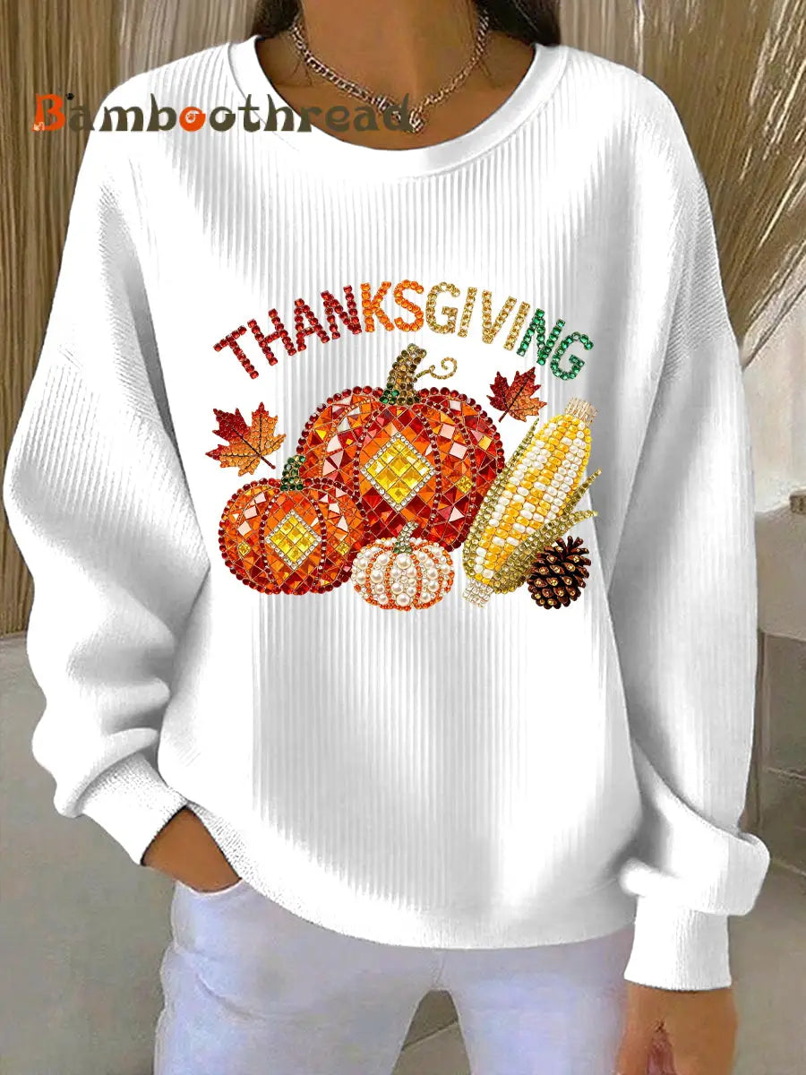 Women’s Thanksgiving Print Casual Sweatshirt White / S