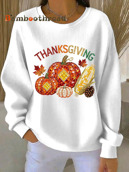 Women’s Thanksgiving Print Casual Sweatshirt White / S