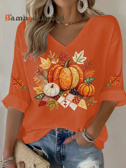 Women’s Thanksgiving Print Casual T-shirt Orange / S