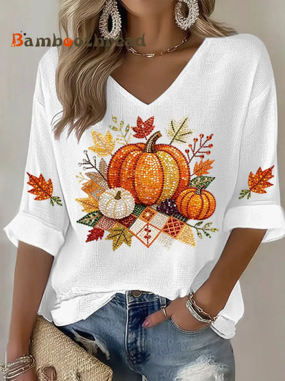 Women’s Thanksgiving Print Casual T-shirt White / S