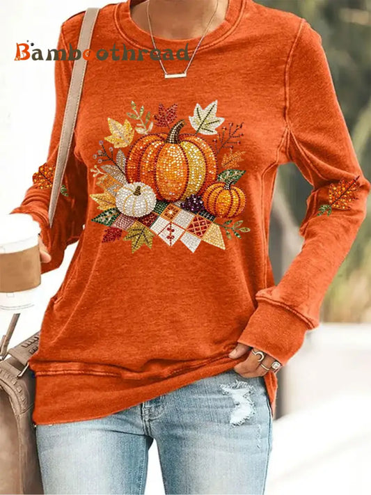 Women’s Thanksgiving Print Sweatshirt Orange / S