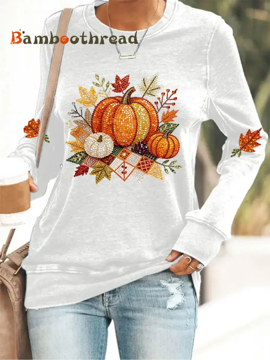 Women’s Thanksgiving Print Sweatshirt White / S