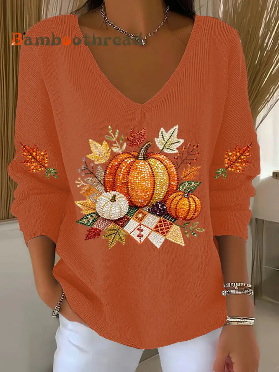 Women’s Thanksgiving Printed Casual Top Orange / S