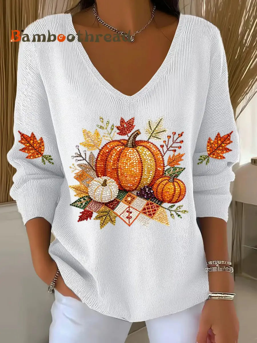 Women’s Thanksgiving Printed Casual Top White / S