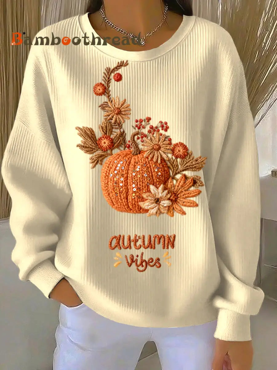 Women’s Thanksgiving Pumpkin Floral Casual Crewneck Pullover Multicolour / S