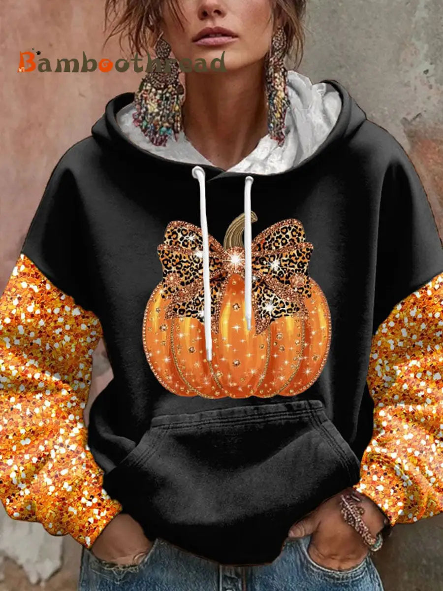 Women’s Thanksgiving Pumpkin Hoodie Black / S
