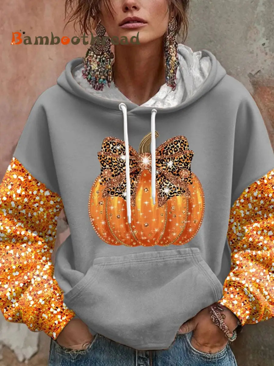 Women’s Thanksgiving Pumpkin Hoodie Gray / S
