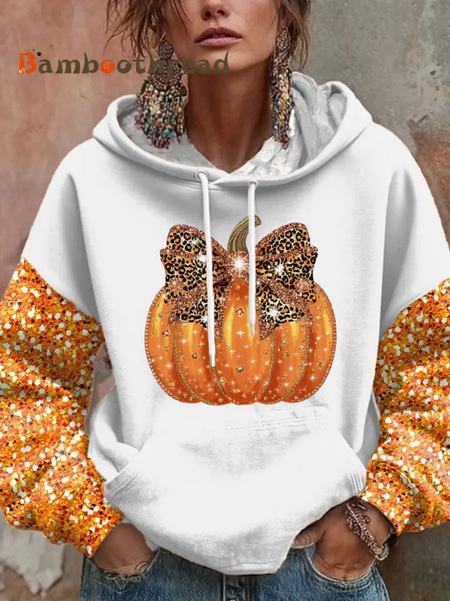 Women’s Thanksgiving Pumpkin Hoodie White / S