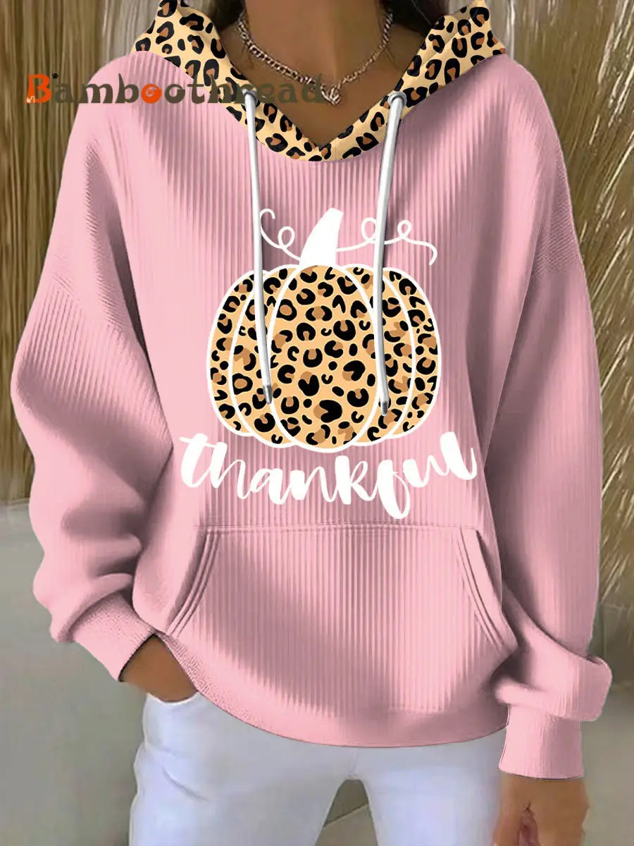 Women’s Thanksgiving Pumpkin Leopard Print Artistic Casual Hoodie Multicolour / S