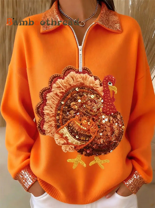 Women’s Thanksgiving Turkey Sweatshirt Orange / S