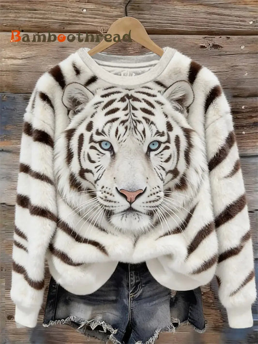 Women’s Tiger Art Print Casual Sweatshirt White / S