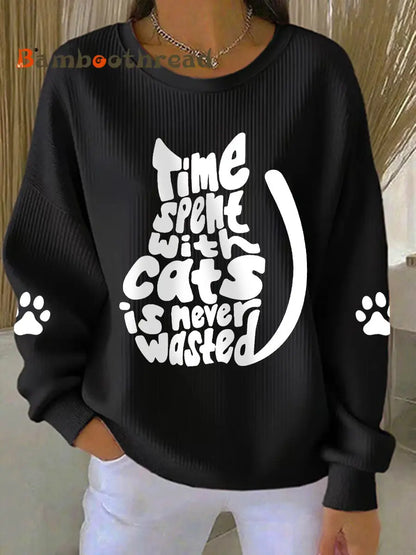 Women’s ’time spent with cats is never wasted’ sweatshirts Black / S