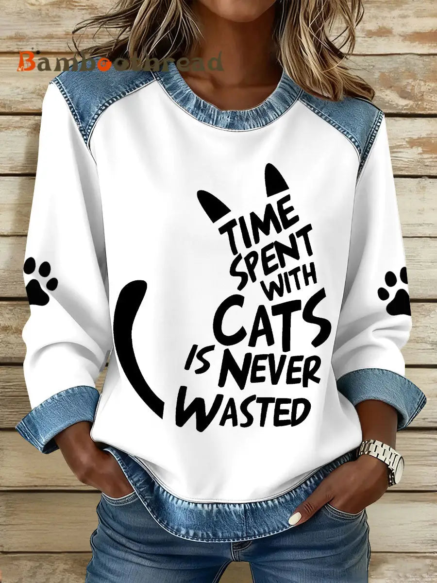 Women’s ’time spent with cats is never wasted’ sweatshirts White / S