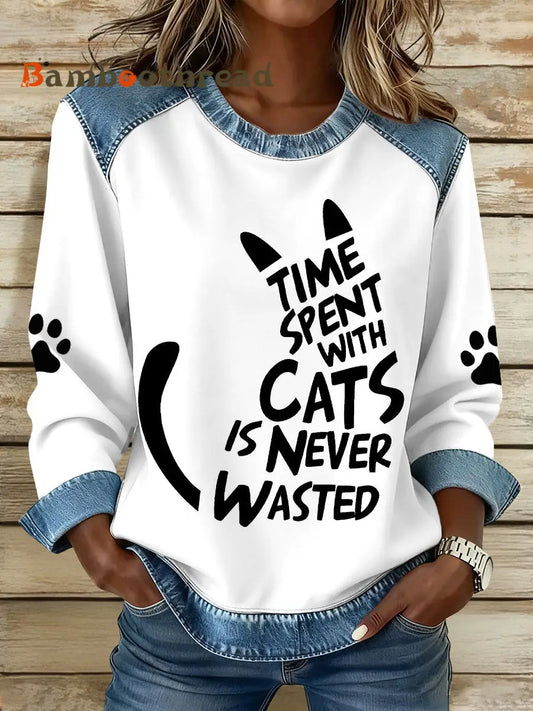Women’s ’time spent with cats is never wasted’ sweatshirts White / S