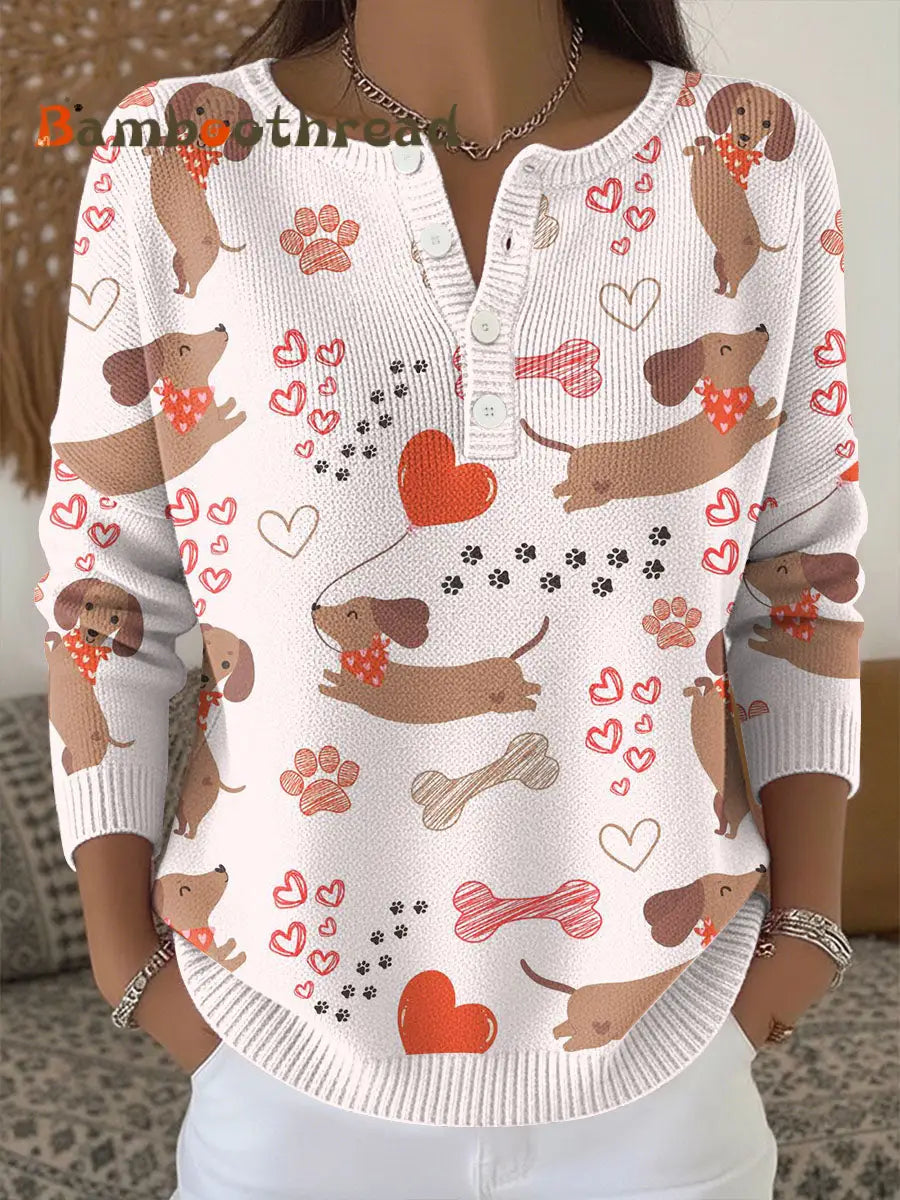 Women’s Valentine’s Day Cute Animal Print Knit Top As picture / S