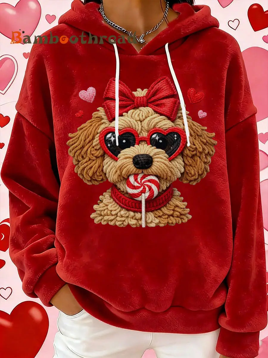 Women’s Valentine’s Day Dog Print Flannel Hoodie Red / S