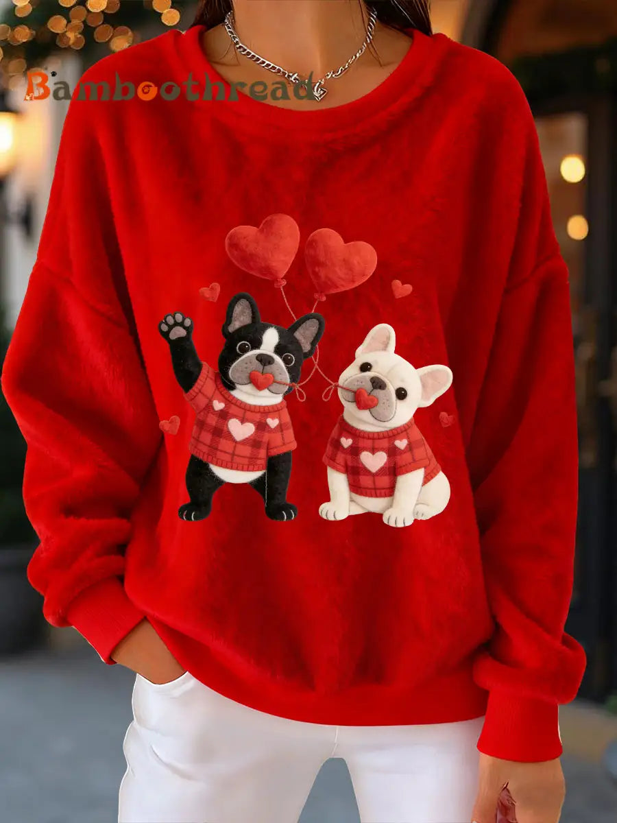 Women’s Valentine’s Day Puppy Flannel Sweatshirt Red / S