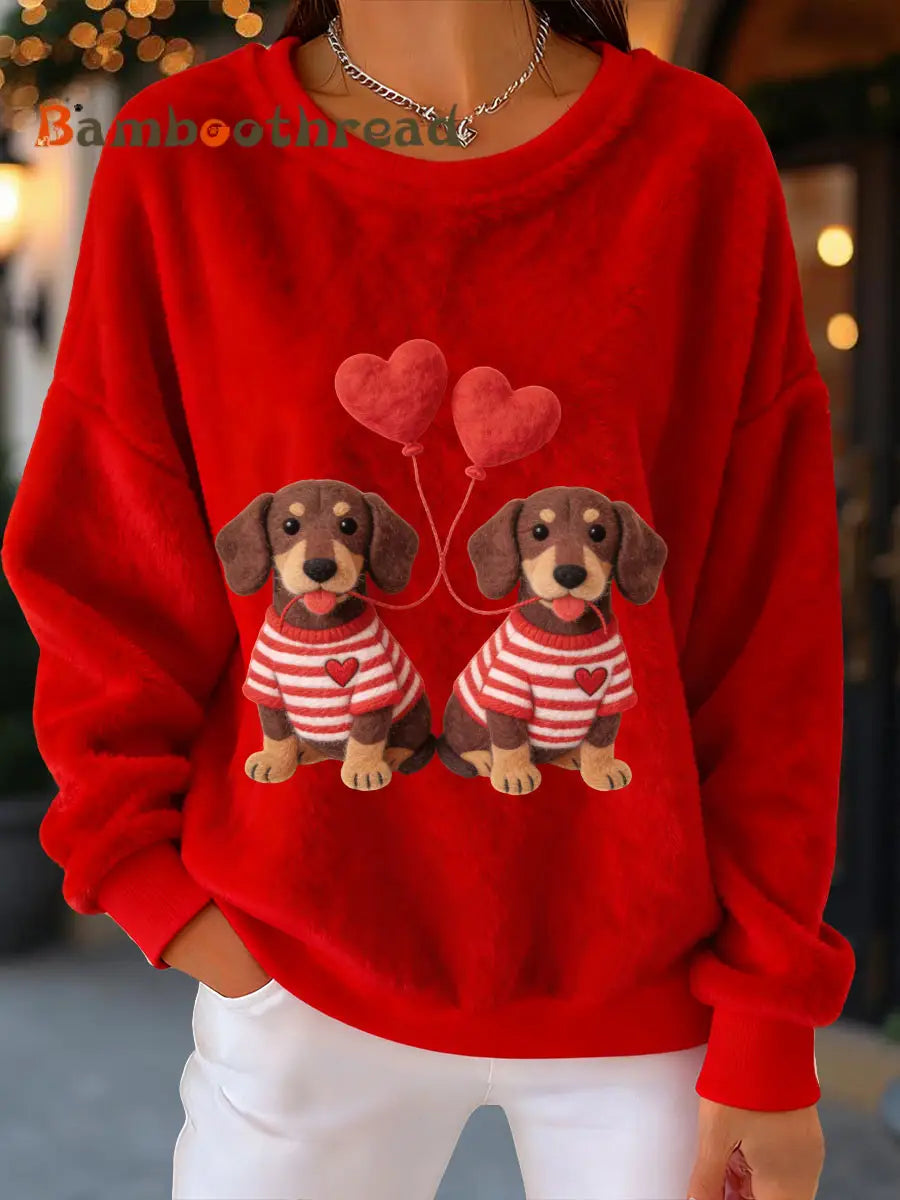Women’s Valentine’s Day Puppy Flannel Sweatshirt Red / S