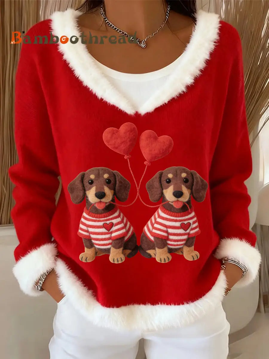 Women’s Valentine’s Day Puppy Plush Collar Top Red / S