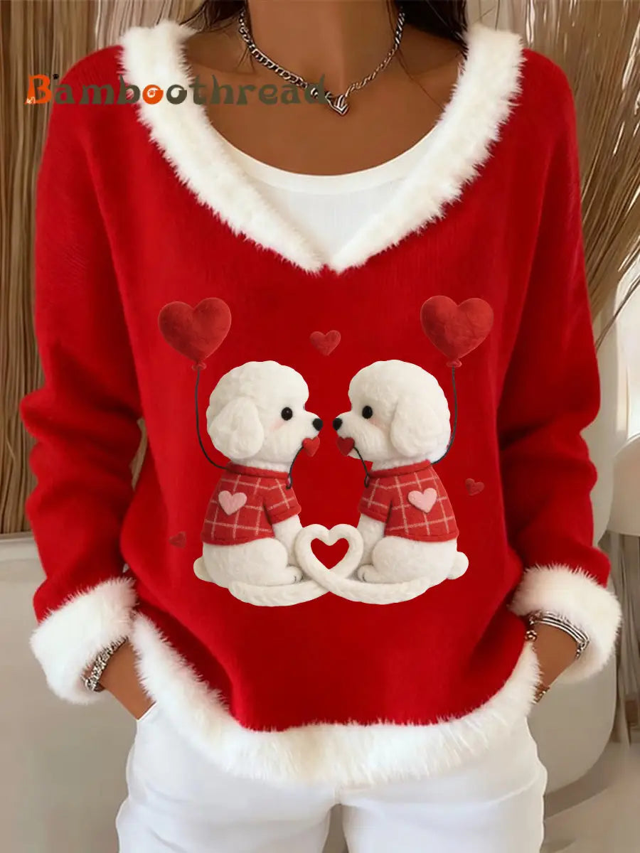Women’s Valentine’s Day Puppy Plush Collar Top Red / S