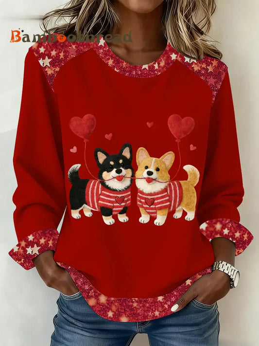 Women’s Valentine’s Day Puppy Sweatshirt Red / S