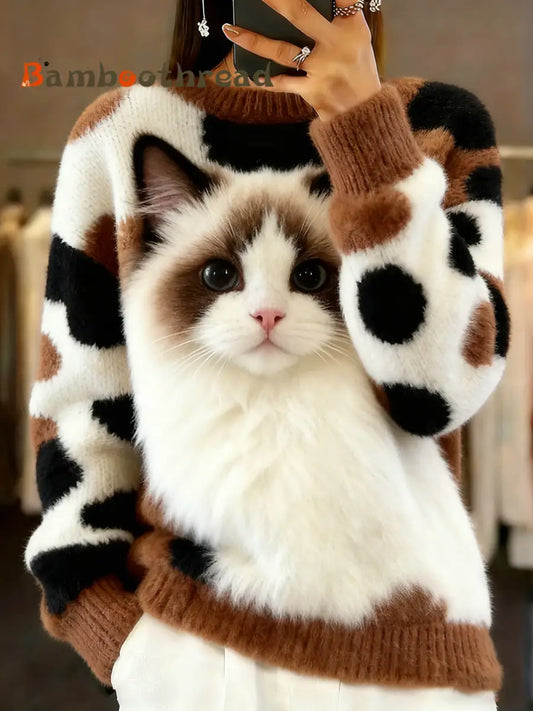 Women’s Vintage Animal Print Comfort Casual Sweater A / S