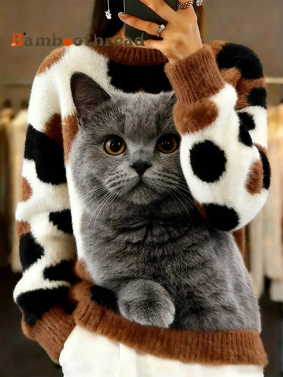 Women’s Vintage Animal Print Comfort Casual Sweater A / S