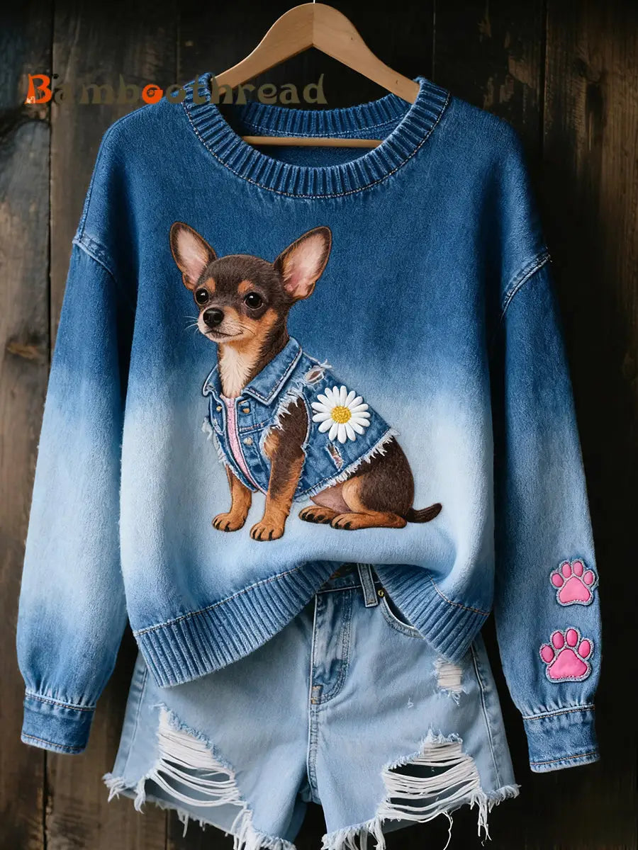 Women’s Vintage Art Animal Print Cozy Knit Sweater A / S