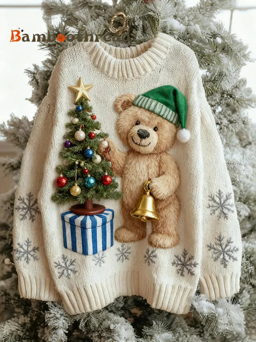 Women’s Vintage Christmas Bear Tree Knitted Sweater As picture / S