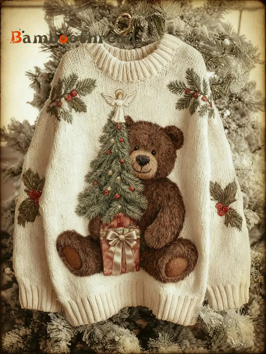 Women’s Vintage Christmas Bear Tree Knitted Sweater As picture / S
