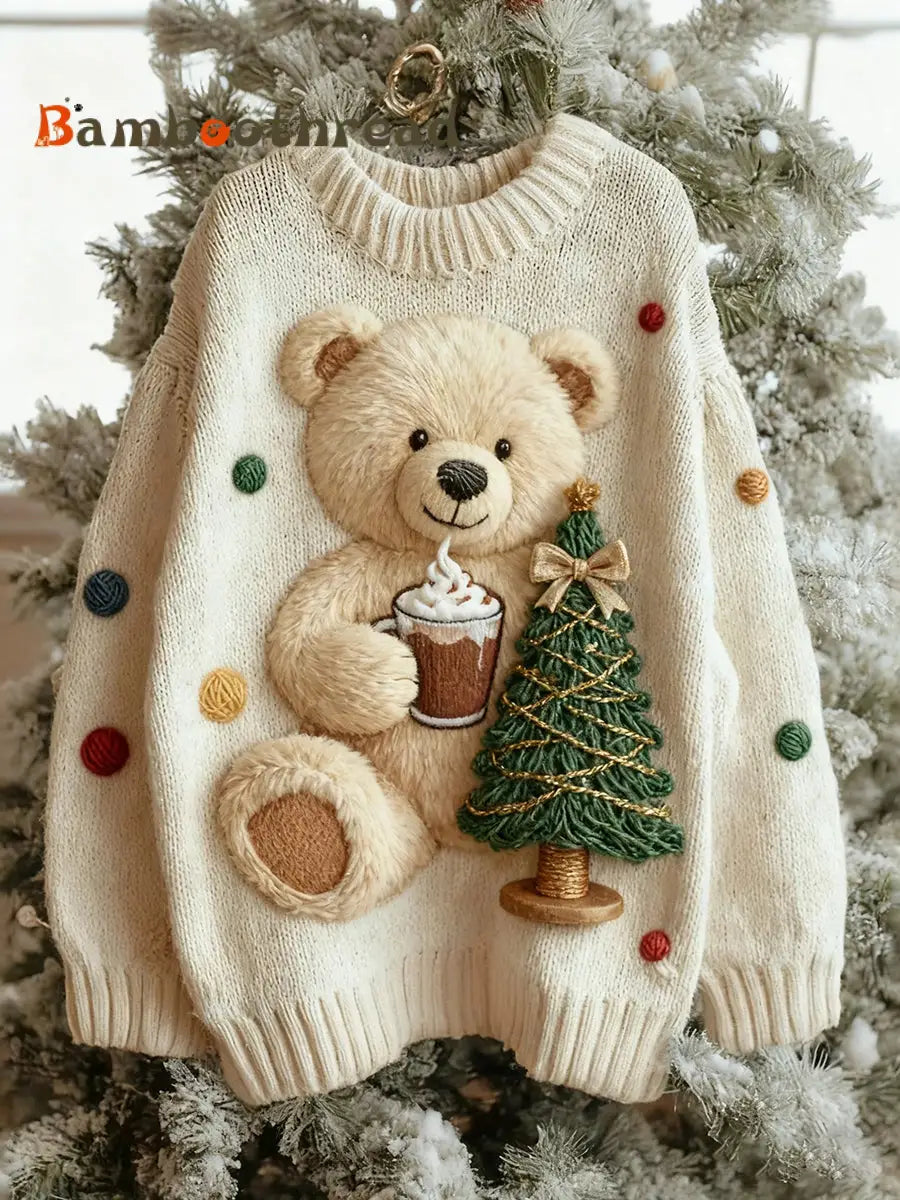 Women’s Vintage Christmas Bear Tree Knitted Sweater As picture / S