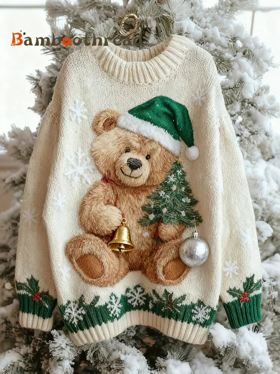 Women’s Vintage Christmas Bear Tree Knitted Sweater As picture / S
