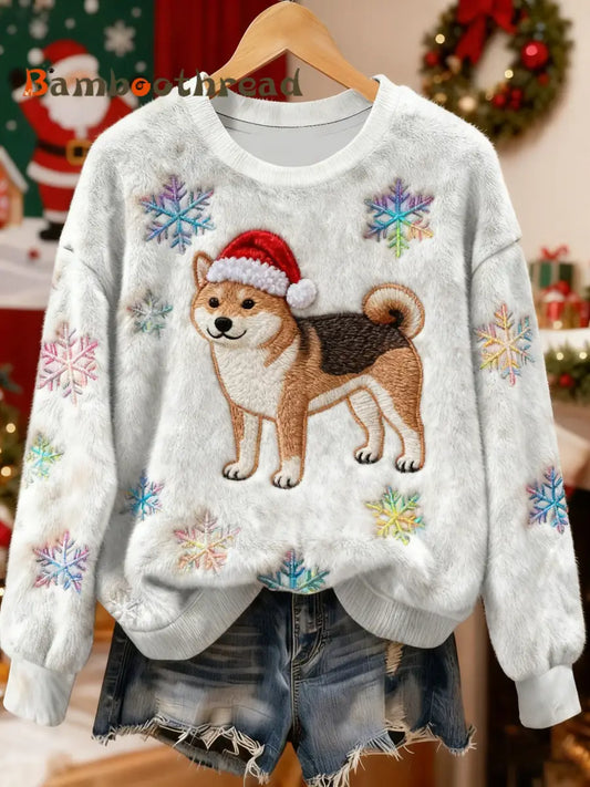 Women’s Vintage Christmas Dog Printed Flannel Sweatshirt As picture / S