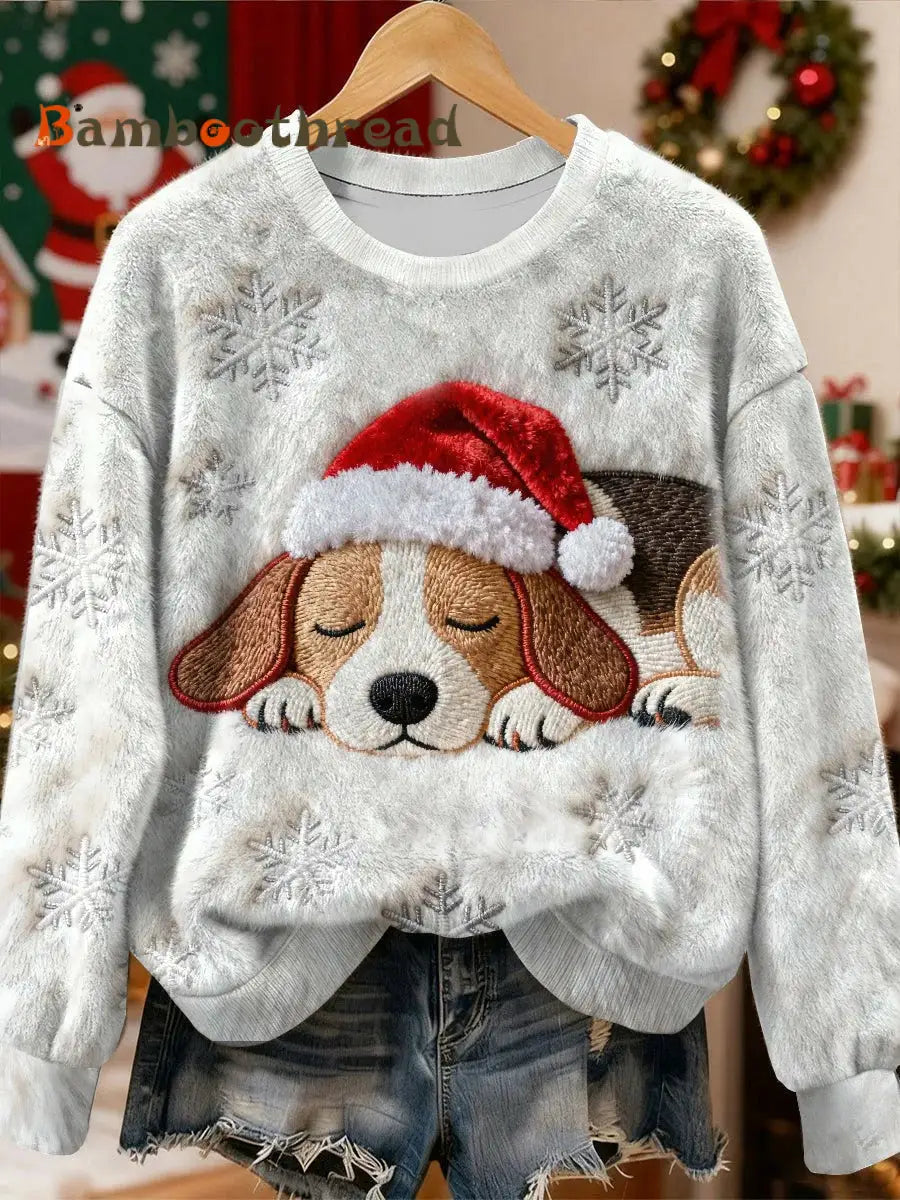 Women’s Vintage Christmas Dog Printed Flannel Sweatshirt As picture / S