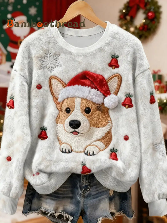 Women’s Vintage Christmas Dog Printed Flannel Sweatshirt As picture / S