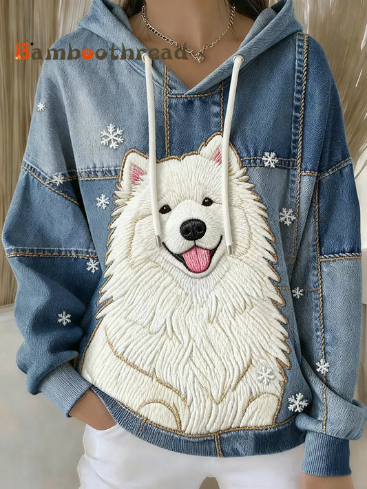 Women’s Vintage Dog Art Print Casual Drawstring Hoodie