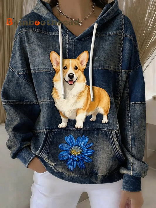 Women’s Vintage Dog Art Print Casual Hoodie As picture / S