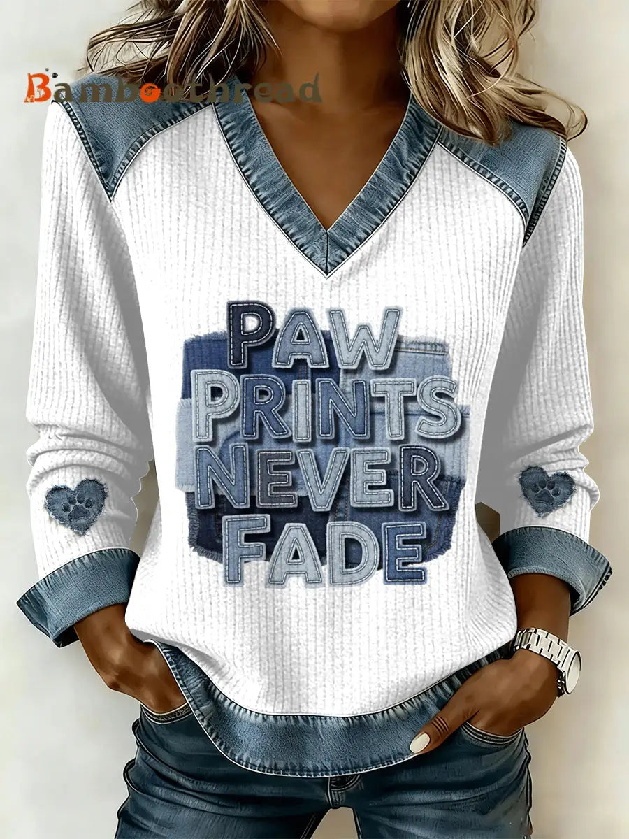 Women’s Vintage Dog Patchwork Print Casual V-Neck Sweatshirt As picture / S