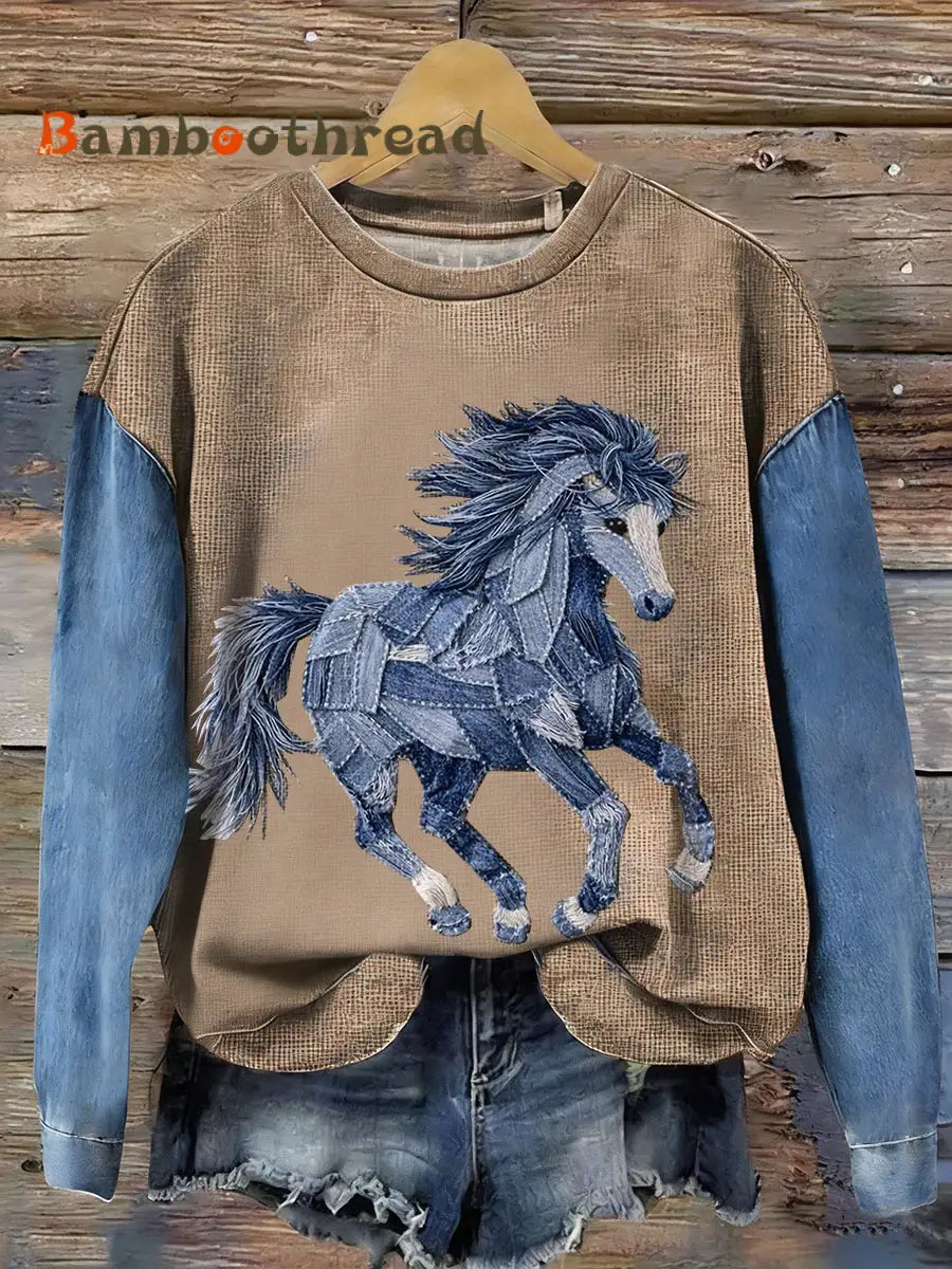 Women’s Vintage Horse Art Sweatshirt As picture / S