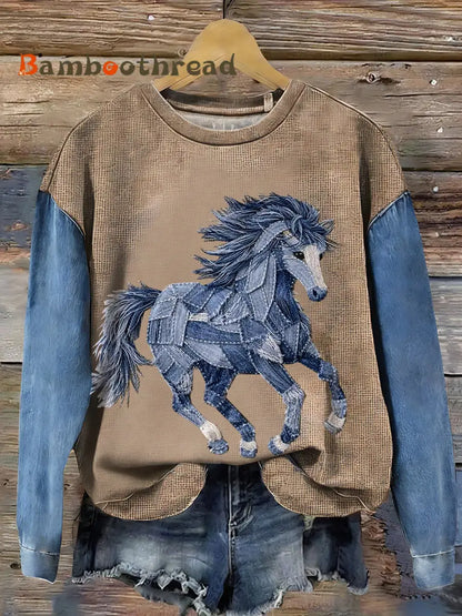 Women’s Vintage Horse Art Sweatshirt As picture / S
