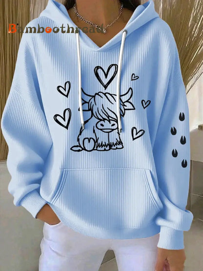 Women’s West Highland Cow Print Long Sleeve Top Light Blue / S