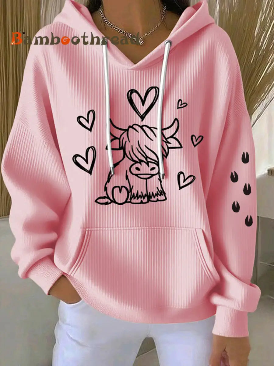 Women’s West Highland Cow Print Long Sleeve Top Light Pink / S